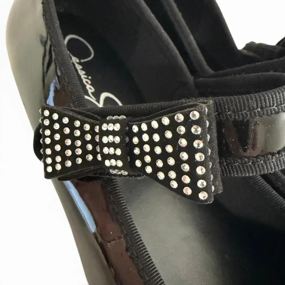 Jessica Simpson Big Girls Amy Black Patent Crystal Bow Ballet Flat, New! Size 5